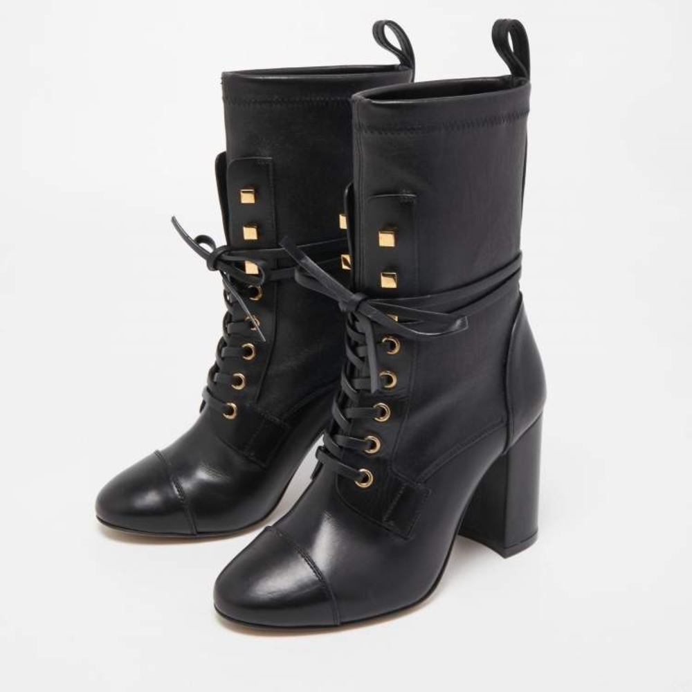 Stuart Weitzman Black Heeled Lace-Up Boots